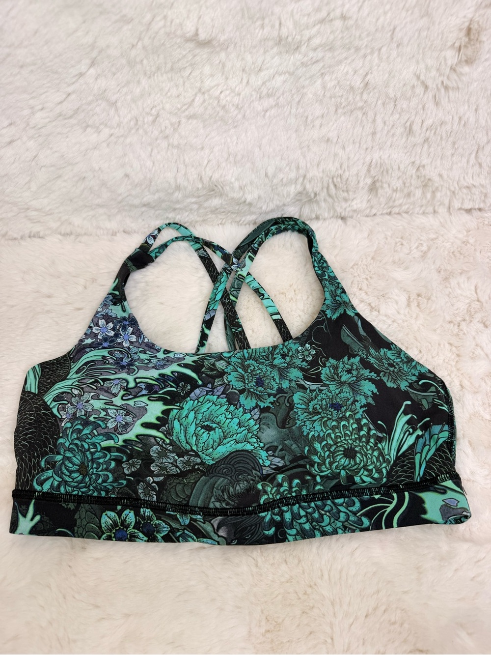 Lululemon Energy Bra In Memoir Green And Black 10 Floral Multi Back Straps